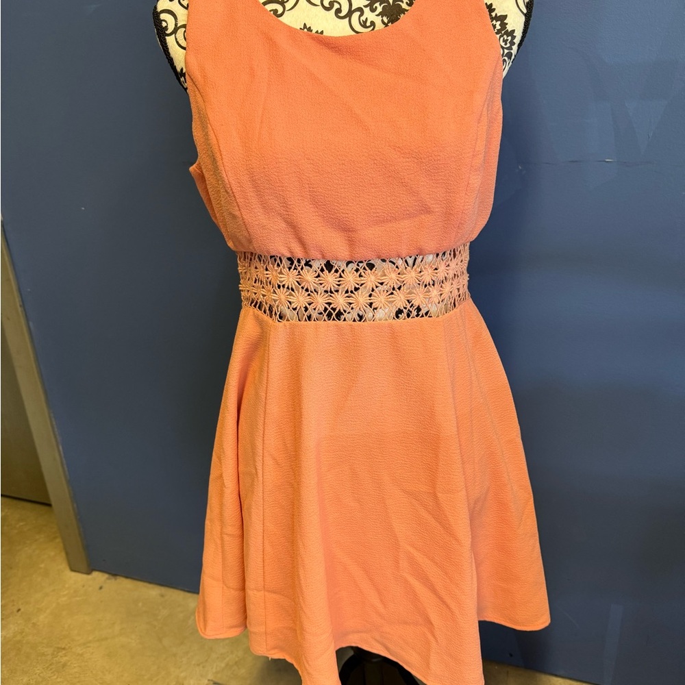A. Byer Coral Lace Waist Mini Dress
